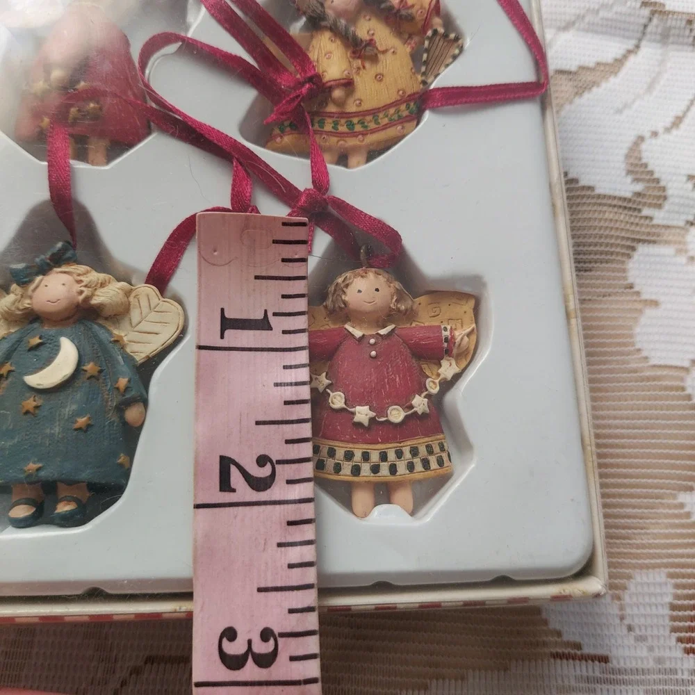 Debbie Mumm Holiday Collection Angel Ornaments Set of 4 Folk Art Christmas Resin